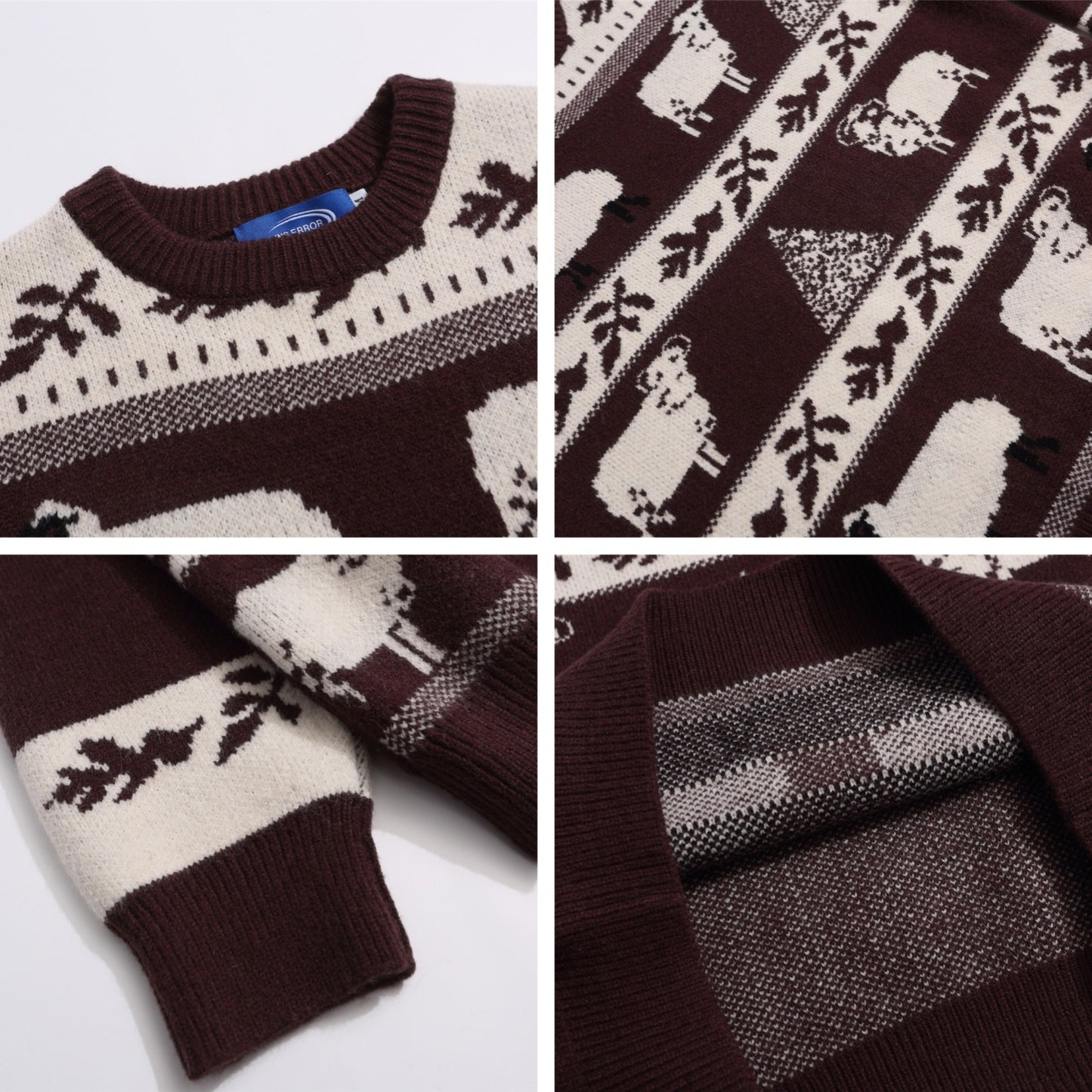 Cute Animal Stripe Color-Blocking Knit Sweater, Retro Style, Cozy Oversized Pullover, Unisex Casual Matching Sweater for Couples