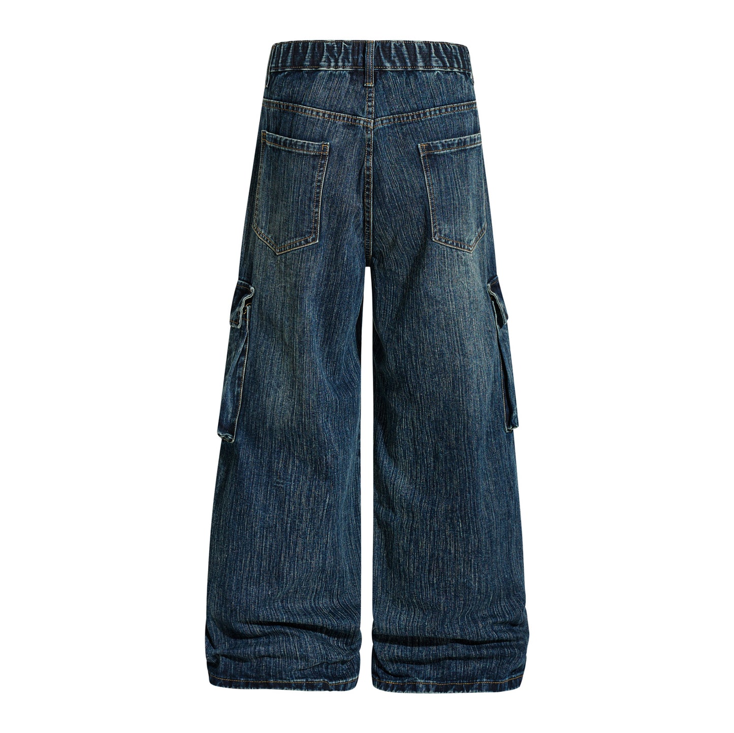 Retro Washed Topstitch Multi-Pocket Jeans Unisex Casual Straight Leg Slim Fit Couple Wide Leg Pants