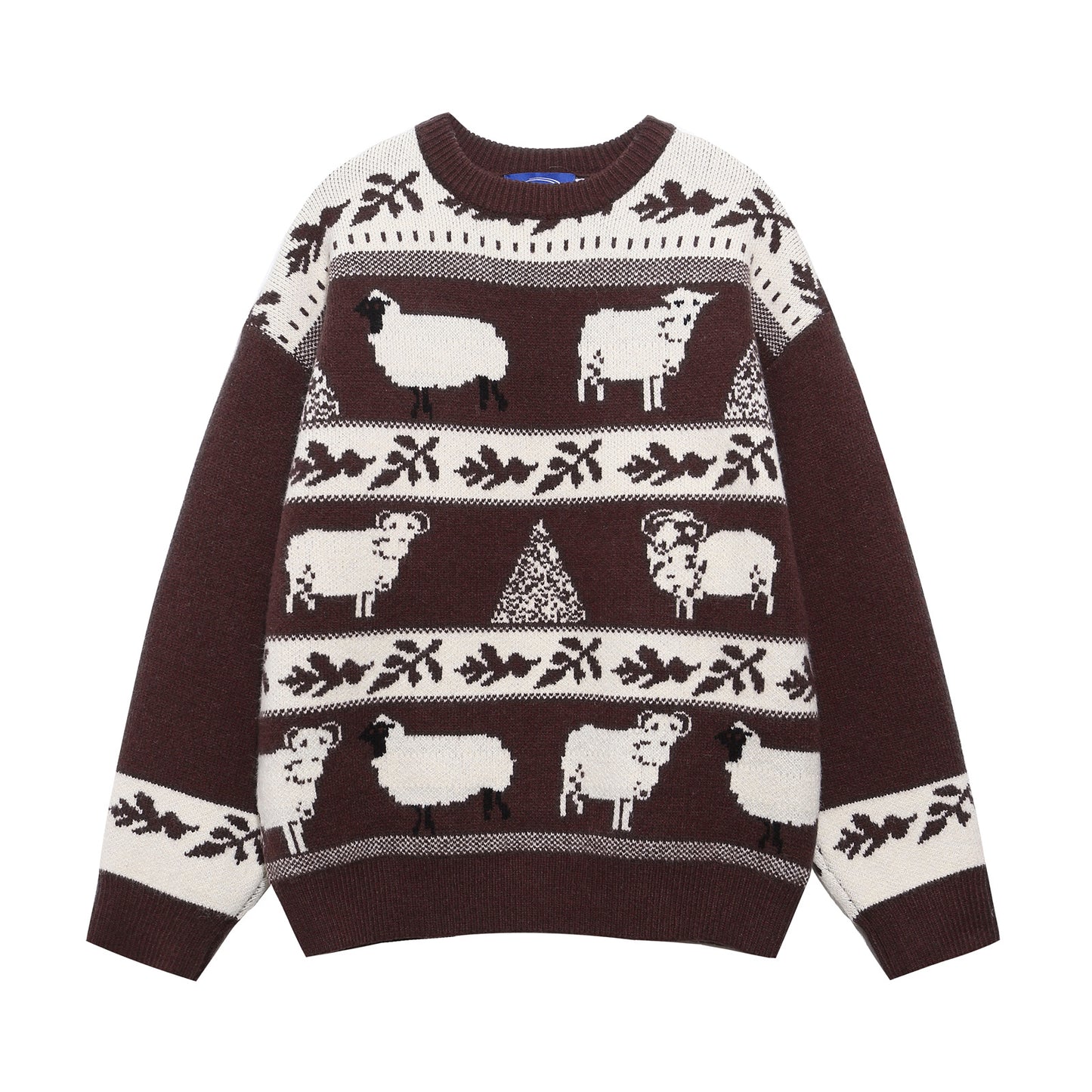 Cute Animal Stripe Color-Blocking Knit Sweater, Retro Style, Cozy Oversized Pullover, Unisex Casual Matching Sweater for Couples