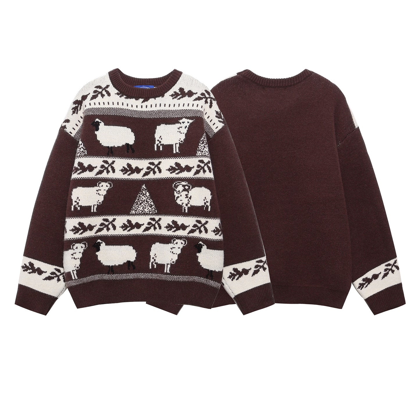 Cute Animal Stripe Color-Blocking Knit Sweater, Retro Style, Cozy Oversized Pullover, Unisex Casual Matching Sweater for Couples
