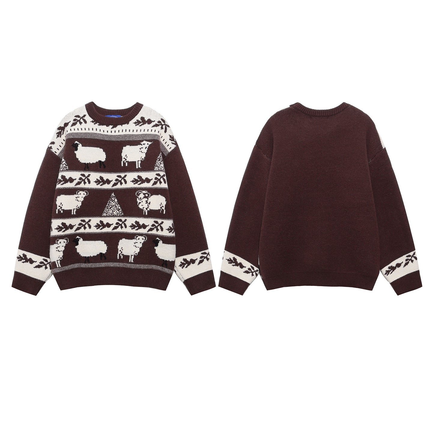Cute Animal Stripe Color-Blocking Knit Sweater, Retro Style, Cozy Oversized Pullover, Unisex Casual Matching Sweater for Couples