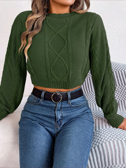 Autumn and Winter Leisure Solid Fried Dough Twists Long Sleeve Pullover with Umbilical Exposed Sweater