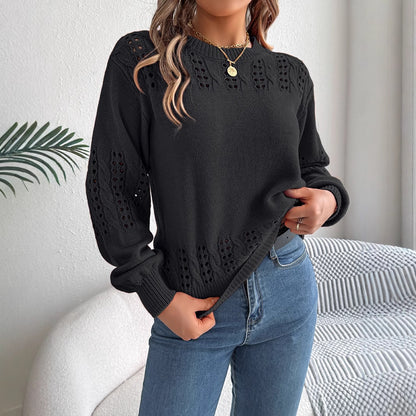 Solid color hollow lantern sleeve sweater